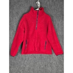 J Crew Vintage Fleece Red Quarter Zip Pullover Sweatshirt Women's Size L Casual